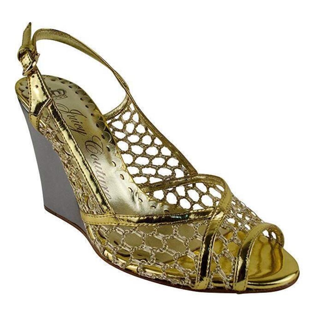 Juicy Couture Acapulco Women's Gold Mesh Wedge Open Toe Sandal Shoe-GM-8M